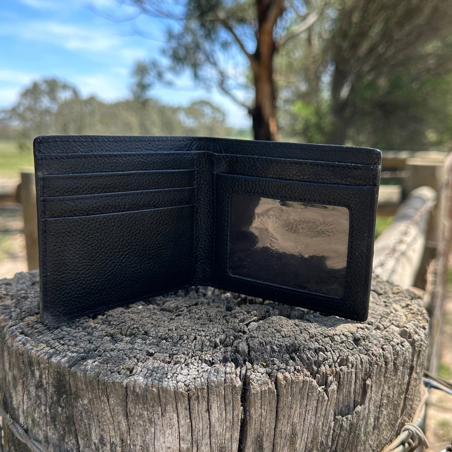 Mens Tooled Leather Wallet Woven Back