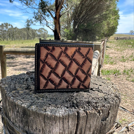 Mens Tooled Leather Wallet Woven Back