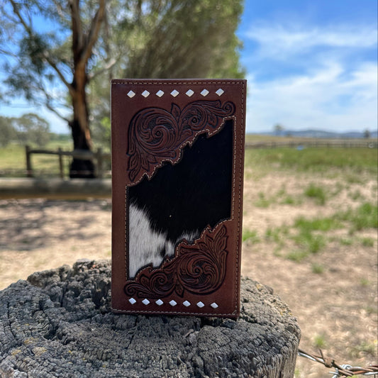 Mens Handtooled Hide Wallet in Midnight Smoke