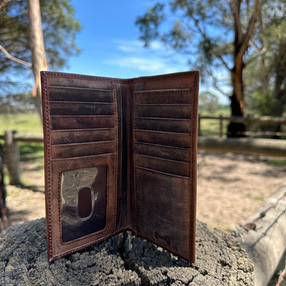 Mens Handtooled Hide Wallet in Midnight Smoke