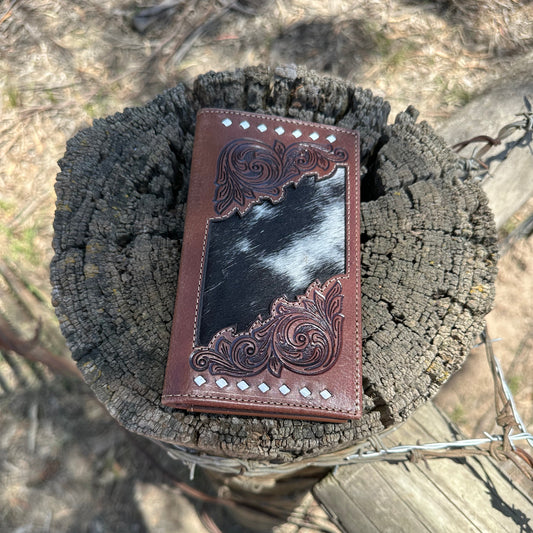 Mens Handtooled Hide Wallet in Midnight Smoke