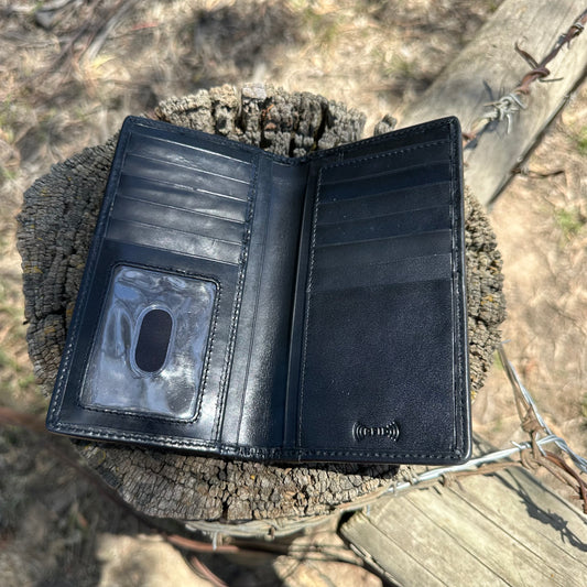 Ravenhide Embroidered Leather Wallet in Coal Black