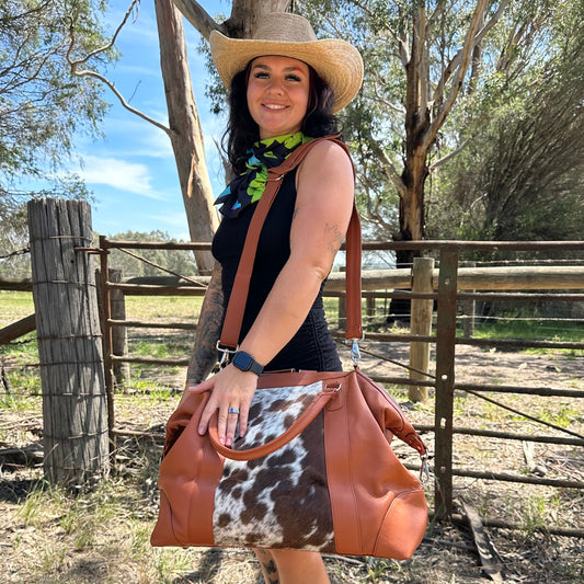 Outback Hair-On Duffle – Tan Leather & Cowhide Travel Bag