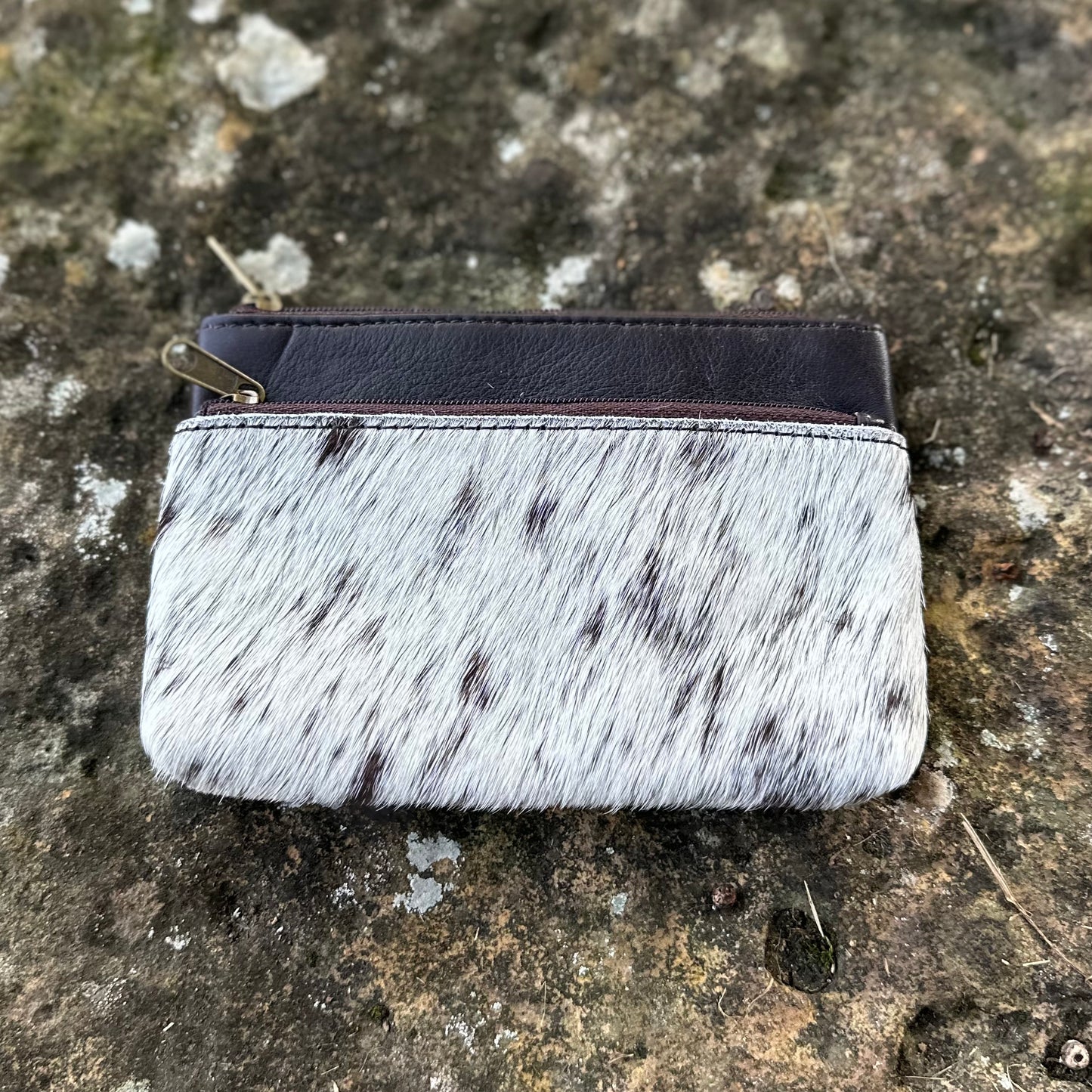 Allie - Double Zipper Cowhide Clutch