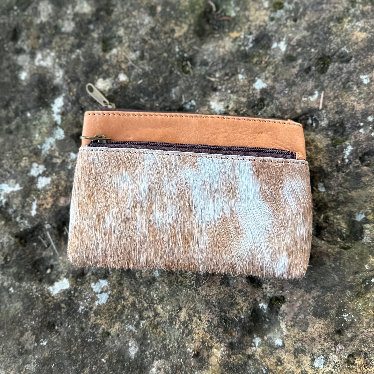 Allie - Double Zipper Cowhide Clutch