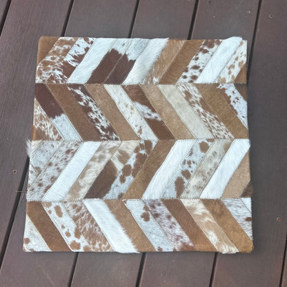 Cowhide Cushion Cover - Chevron Pattern - Tan and White Cowhide