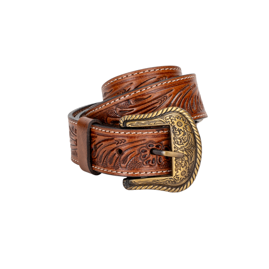 Embossed Leather Belt - Light Brown