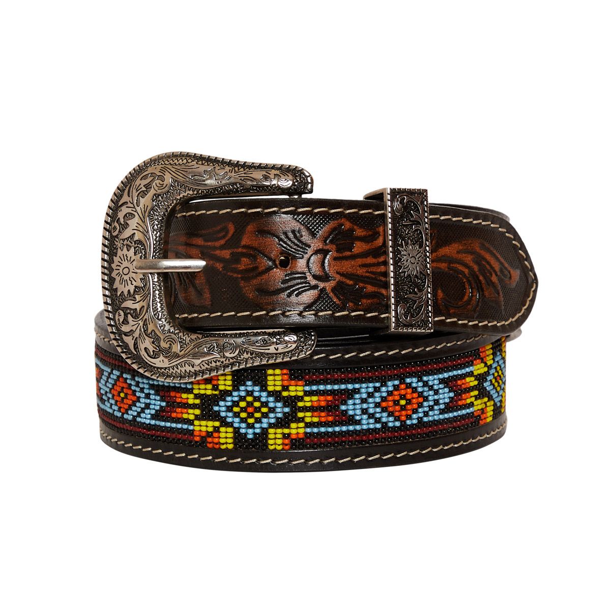 Polly Beaded & Hand-Tooled Leather Belt