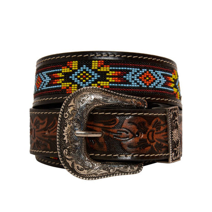 Polly Beaded & Hand-Tooled Leather Belt