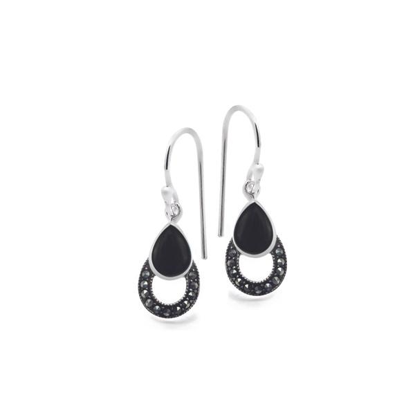 Marcasite & Onyx Teardrop Earrings