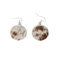 Round Drop Cowhide Earrings - Tan & White
