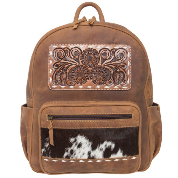 Antique Leather Backpack with Tooling Detail