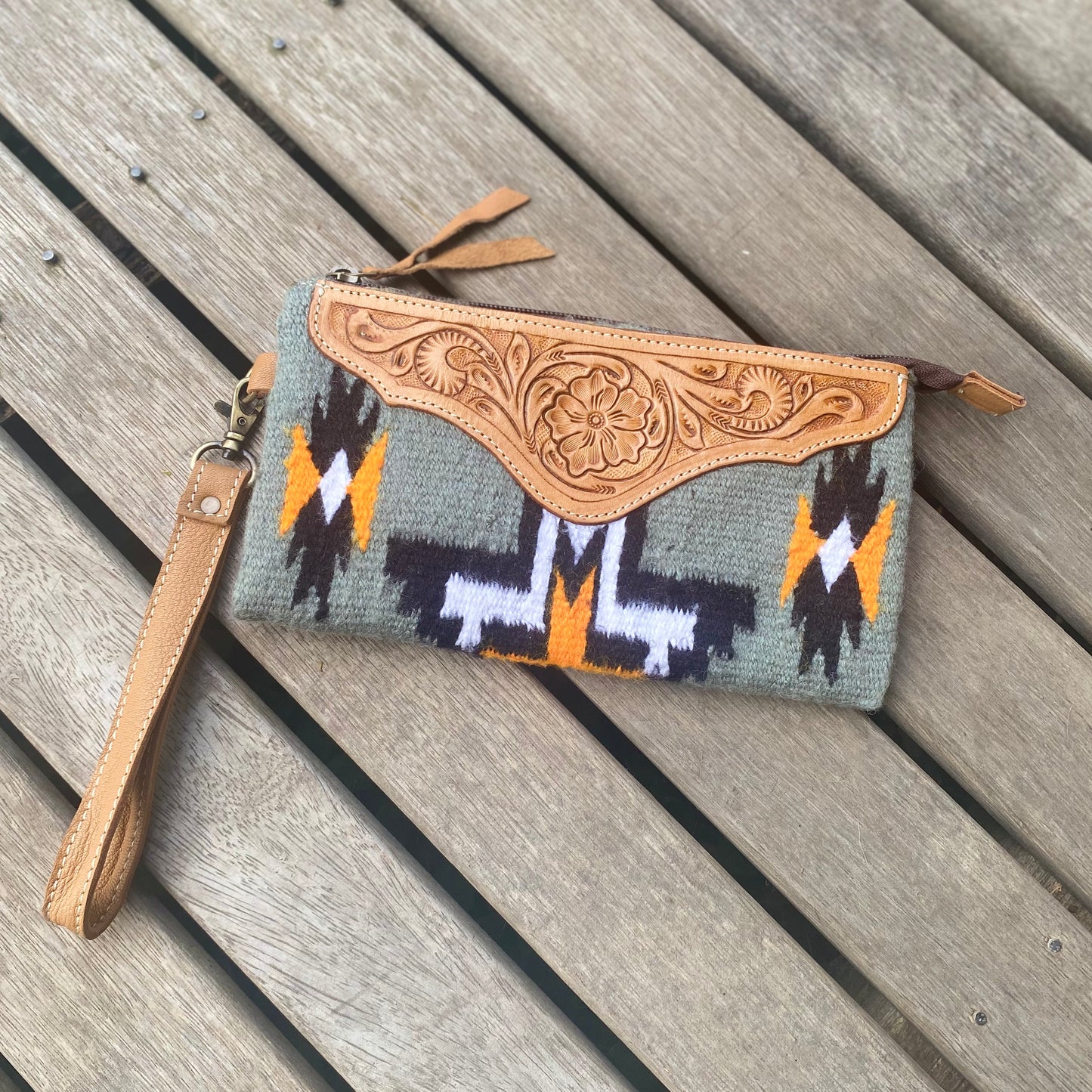 Tooled Saddle Blanket Clutch