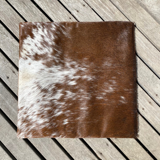 Cowhide Cushion Cover - Single Panel - Tan & White