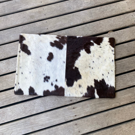 Rectangle Cowhide Cushion Cover – Chocolate and White Cowhide