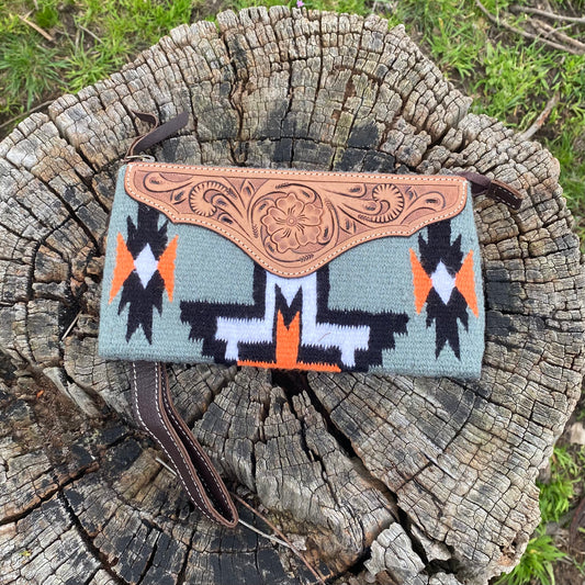 Tooled Saddle Blanket Clutch